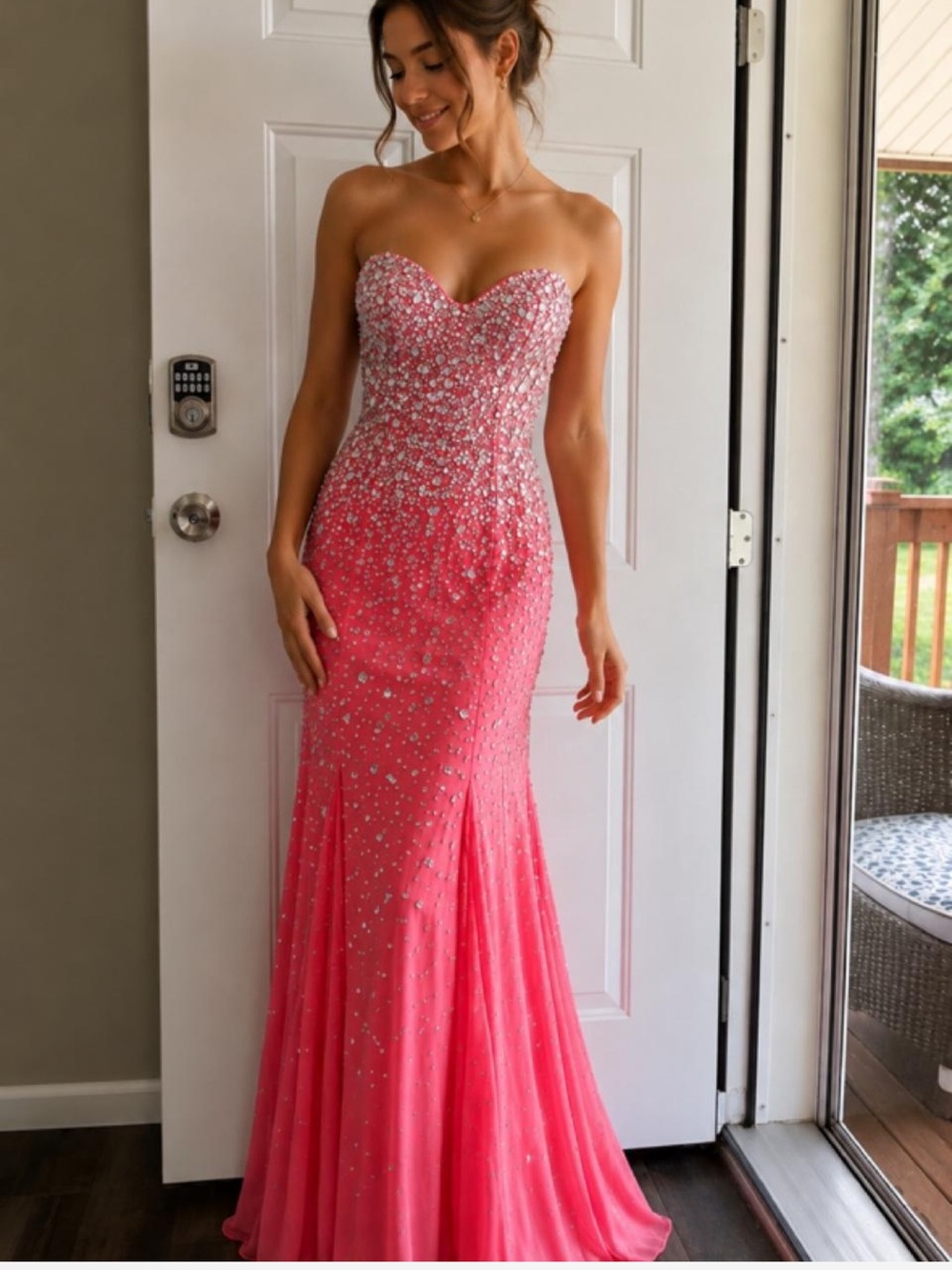 Alyce Designs Vintage/Y2K Pink/coral Crystal Beaded Prom & Formal Gown – Size 0